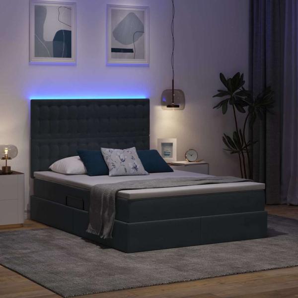 Bett mit LED-Lichtleisten Dunkelgrau 140 x 200 cm Samt