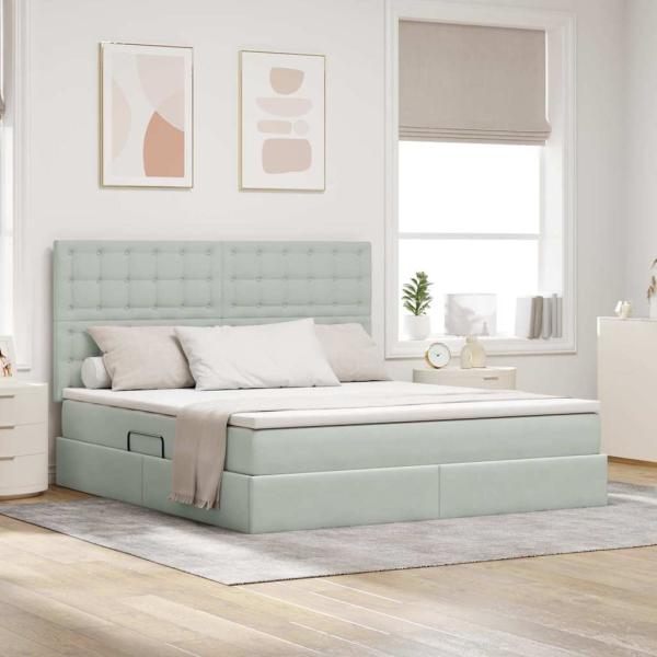 ARDEBO.de - Bett mit LED-Lichtleisten Hellgrau 180 x 200 cm Samt