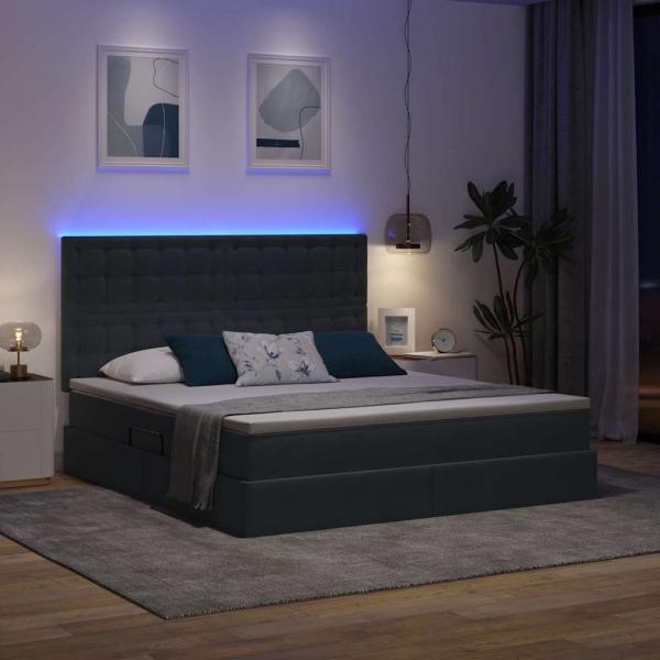 Bett mit LED-Lichtleisten Dunkelgrau 180 x 200 cm Samt
