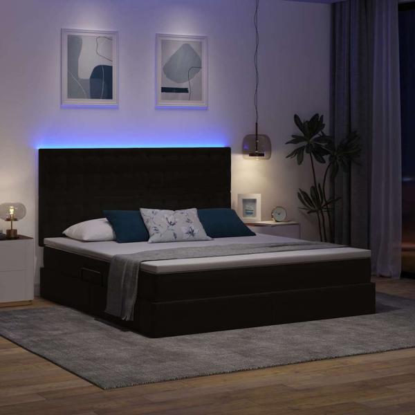 Bett mit LED-Lichtleisten Schwarz 180 x 200 cm Samt