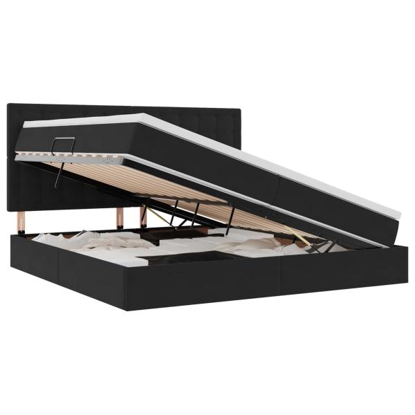 Bett mit LED-Lichtleisten Schwarz 200 x 200 cm Samt