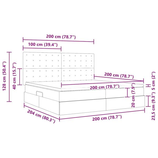 LED-Speicherbett mit Matratze Schwarz 200 x 200 cm Samt