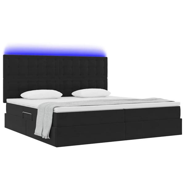 Bett mit LED-Lichtleisten Schwarz 200 x 200 cm Samt