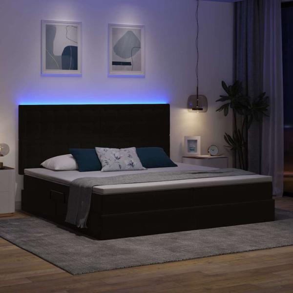 Bett mit LED-Lichtleisten Schwarz 200 x 200 cm Samt