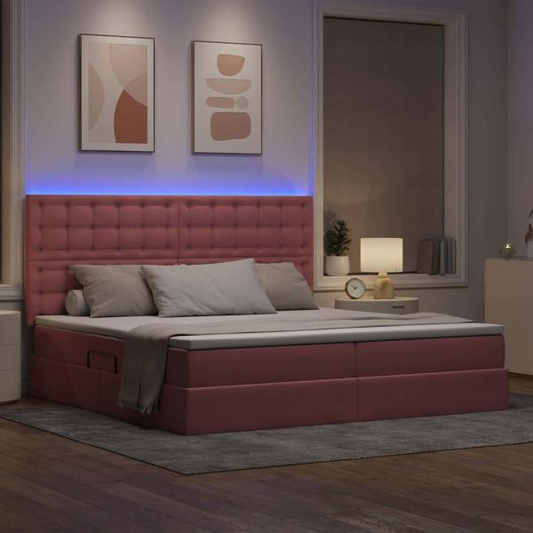 Bett mit LED-Lichtleisten mit Kopfteil Rosa 200 x 200 cm Samt