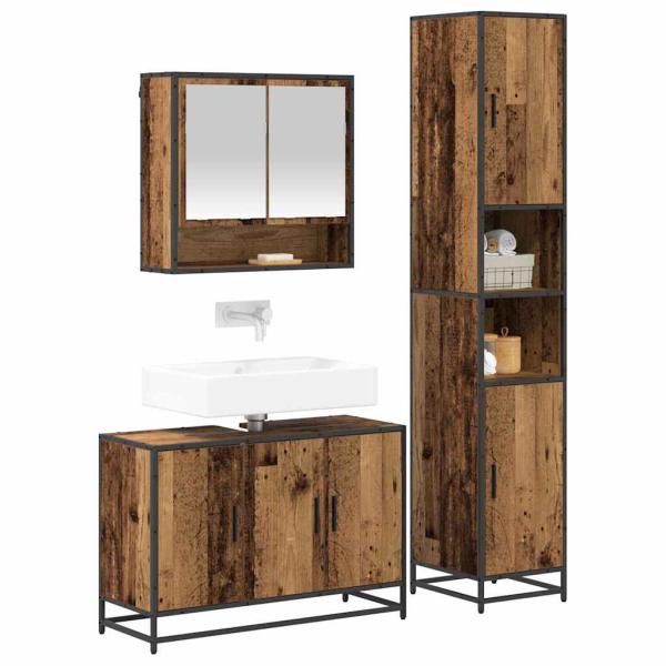 Badezimmermöbel-Set mit Regal 3 pcs Altholz Holzwerkstoff