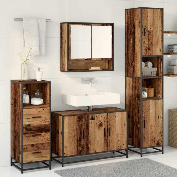 Badezimmermöbel-Set mit Regal 3 pcs Altholz Holzwerkstoff
