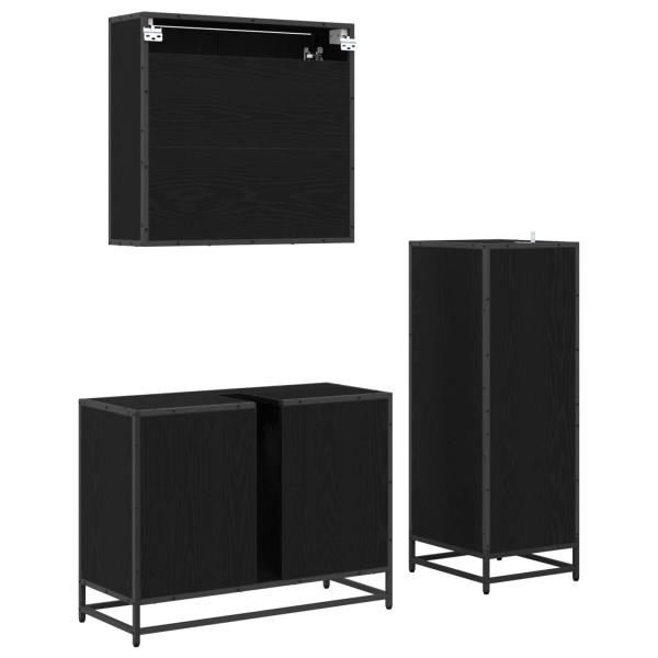 Badezimmermöbel-Set 3 pcs Schwarz Eichen-Optik Holzwerkstoff