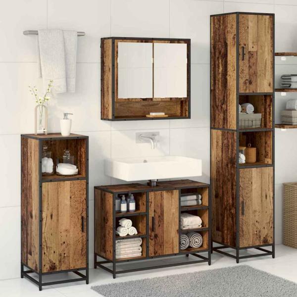 Badezimmermöbel-Set mit Regal 3 pcs Altholz Holzwerkstoff