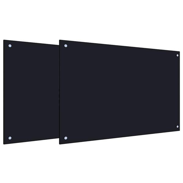 Küchenrückwand 2 pcs Schwarz 90 x 60 cm Gehärtetes Glas