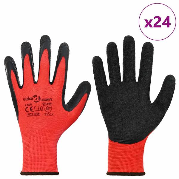 Arbeitshandschuhe 24 pcs Rot und Schwarz 8 / m Latexbeschichtung