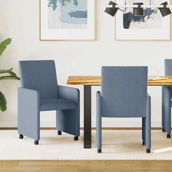 ARDEBO.de - Esszimmerstühle mit Rädern 2 pcs Blau 57 x 66 x 94 cm Cordstoff