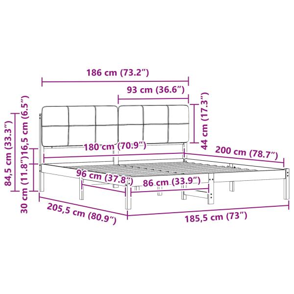 Bettgestell mit gepolstertem Kopfteil Schwarz 180 x 200 cm