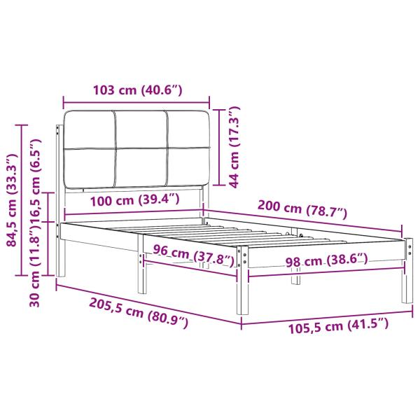 Bettgestell mit gepolstertem Kopfteil Dunkelgrau 100 x 200 cm