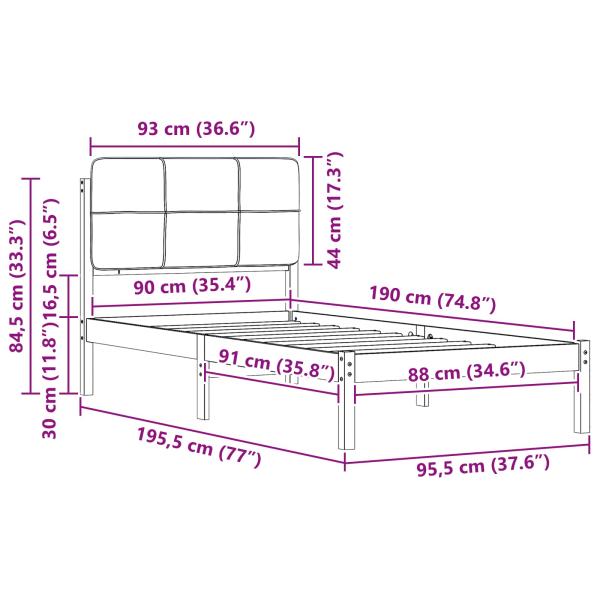 Bettgestell mit gepolstertem Kopfteil Dunkelgrau 90 x 190 cm