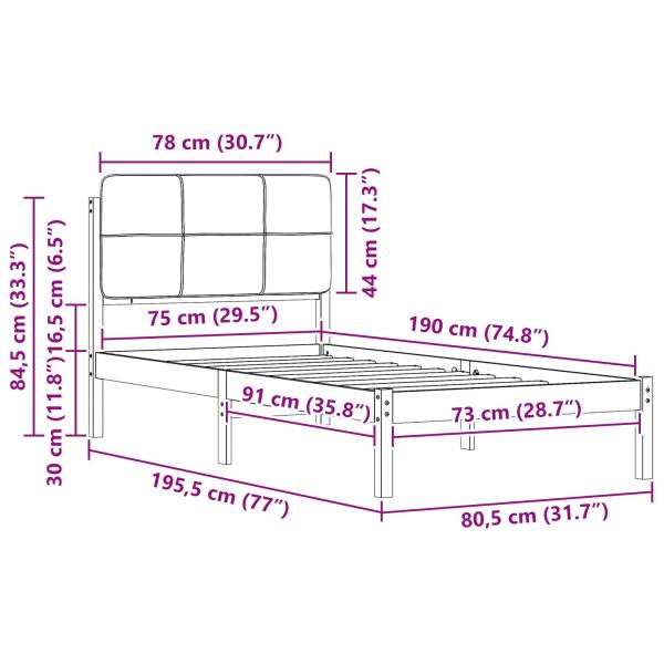 Bettgestell mit gepolstertem Kopfteil Hellgrau 75 x 190 cm