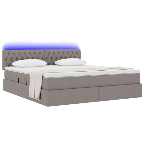ARDEBO.de - Bett mit LED-Lichtleisten mit Kopfteil Taupe 160 x 200 cm Stoff