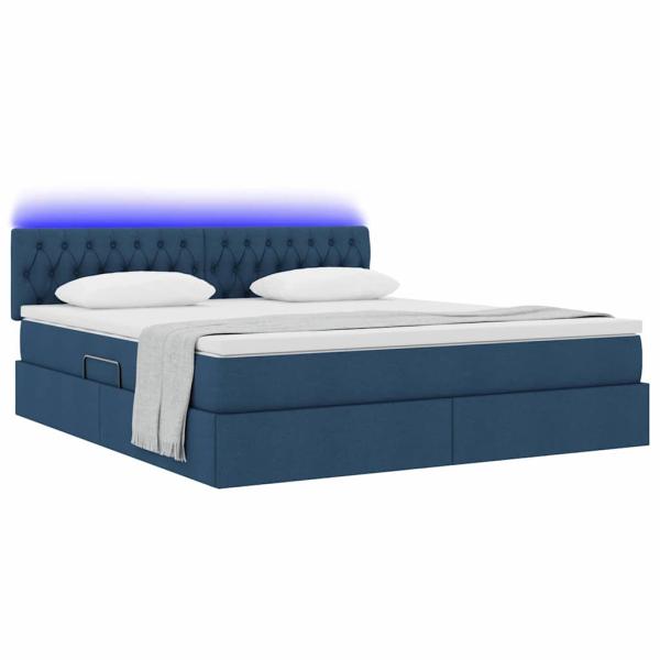 ARDEBO.de - Bett mit LED-Lichtleisten mit Kopfteil Blau 160 x 200 cm Stoff