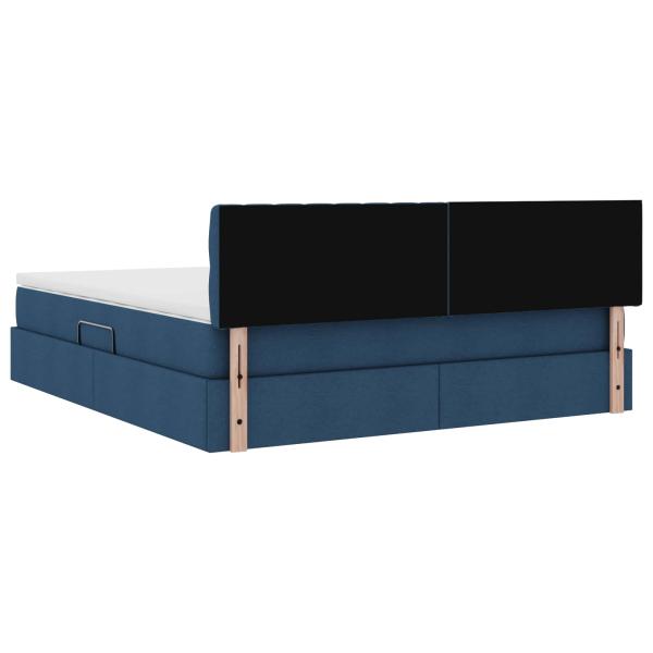 Bett mit LED-Lichtleisten mit Kopfteil Blau 160 x 200 cm Stoff