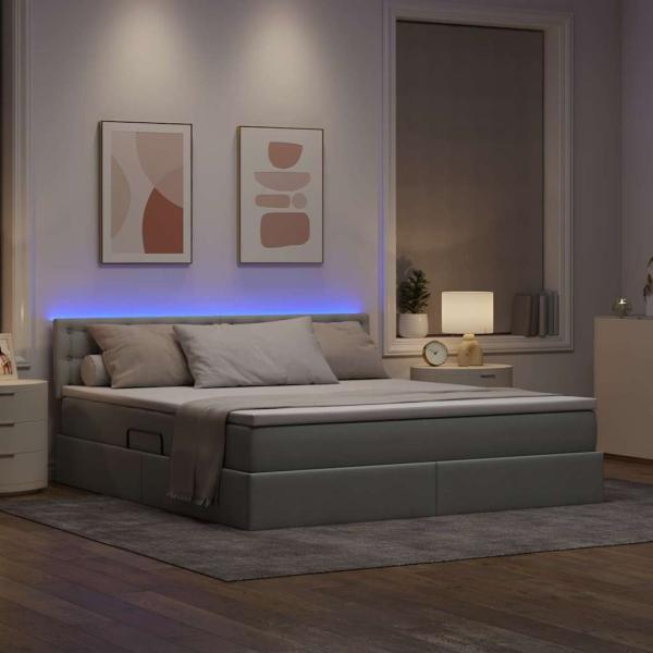 ARDEBO.de - Bett mit LED-Lichtleisten Hellgrau 160 x 200 cm Stoff