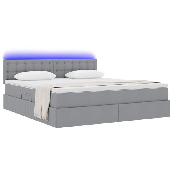 Bett mit LED-Lichtleisten Hellgrau 160 x 200 cm Stoff