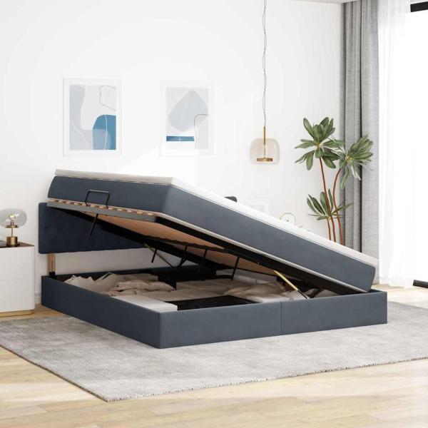 Bett mit LED-Lichtleisten Dunkelgrau 160 x 200 cm Samt