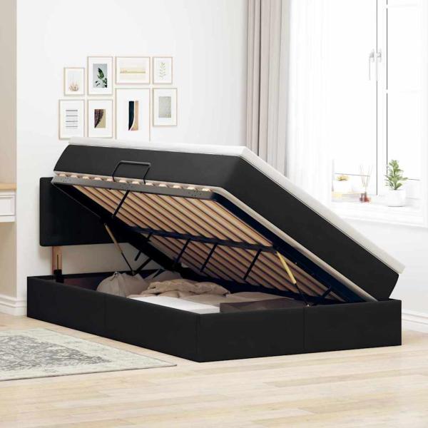 LED-Speicherbett mit Matratze Schwarz 120 x 200 cm Samt