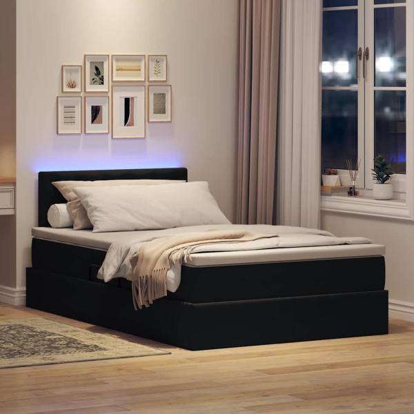 LED-Speicherbett mit Matratze Schwarz 120 x 200 cm Samt