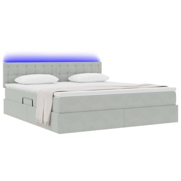 LED-Speicherbett mit Matratze Hellgrau 160 x 200 cm Samt