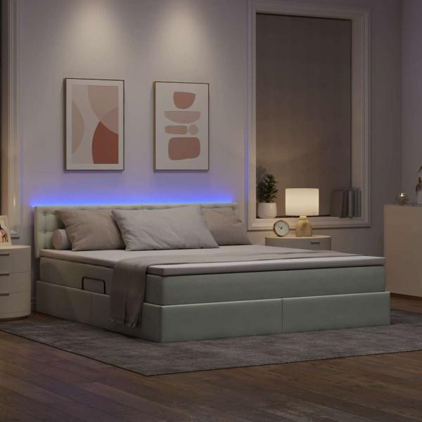 LED-Speicherbett mit Matratze Hellgrau 160 x 200 cm Samt