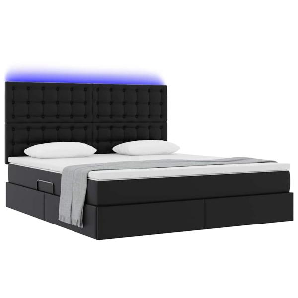 Bett mit LED-Lichtleisten mit Kopfteil Schwarz 160 x 200 cm PVC