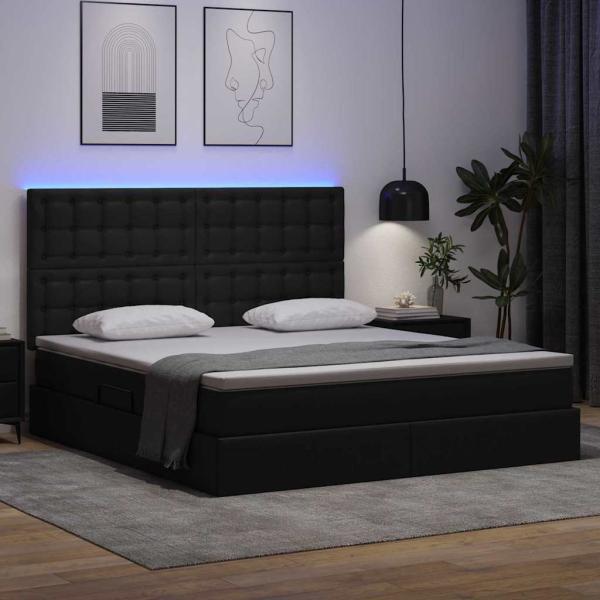 Bett mit LED-Lichtleisten mit Kopfteil Schwarz 160 x 200 cm PVC