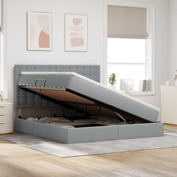 Bett mit LED-Lichtleisten Hellgrau 160 x 200 cm Stoff