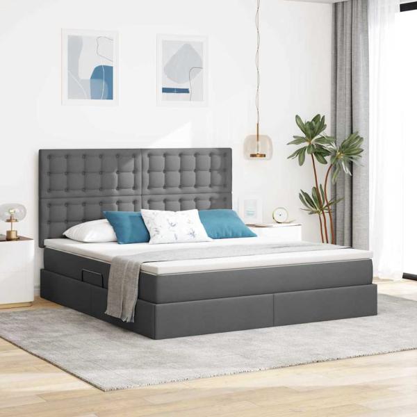 ARDEBO.de - Bett mit LED-Lichtleisten Dunkelgrau 160 x 200 cm Stoff