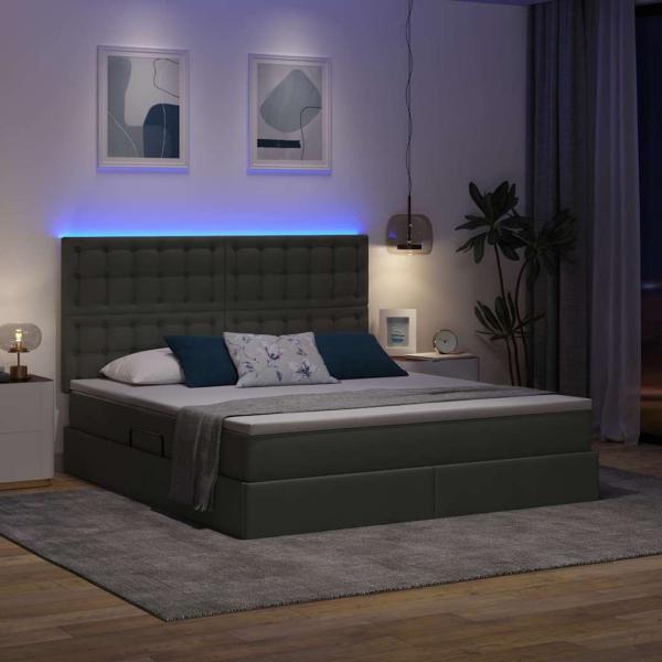 Bett mit LED-Lichtleisten Dunkelgrau 160 x 200 cm Stoff