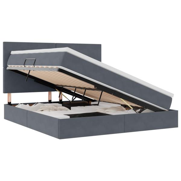 LED-Speicherbett mit Matratze Dunkelgrau 160 x 200 cm Samt