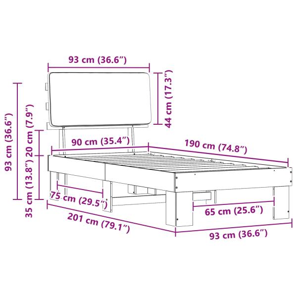 Bettgestell mit gepolstertem Kopfteil Hellgrau 90 x 190 cm