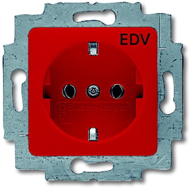ARDEBO.de Busch-Jaeger 20 EUC/DV-917 SCHUKO Steckdosen-Einsatz mit Aufdruck "EDV", Busch-balance Si, rot (2CKA002011A6236)