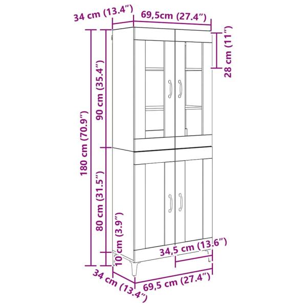 Highboard Altholz 69,5 x 34 x 180 cm Holzwerkstoff