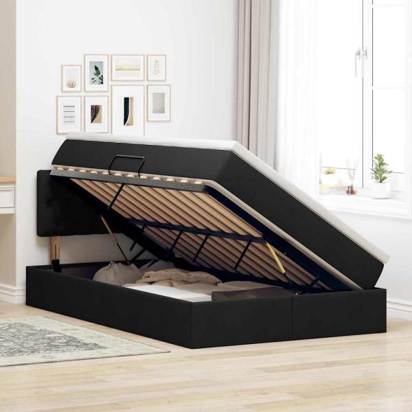 LED-Speicherbett mit Matratze Schwarz 120 x 200 cm Stoff