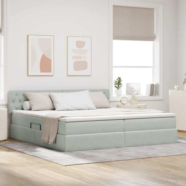 ARDEBO.de - Bett mit LED-Lichtleisten Hellgrau 200 x 200 cm Samt