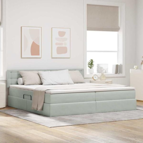 ARDEBO.de - Bett mit LED-Lichtleisten Hellgrau 200 x 200 cm Samt
