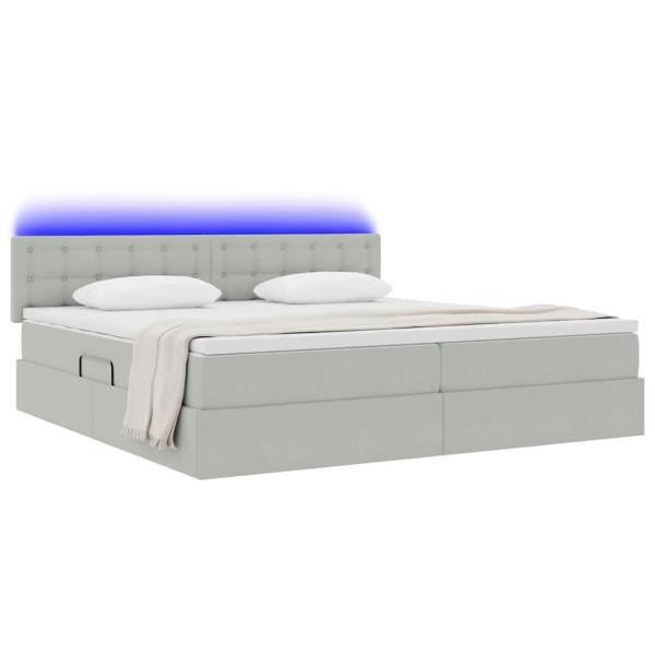Bett mit LED-Lichtleisten Hellgrau 200 x 200 cm Samt