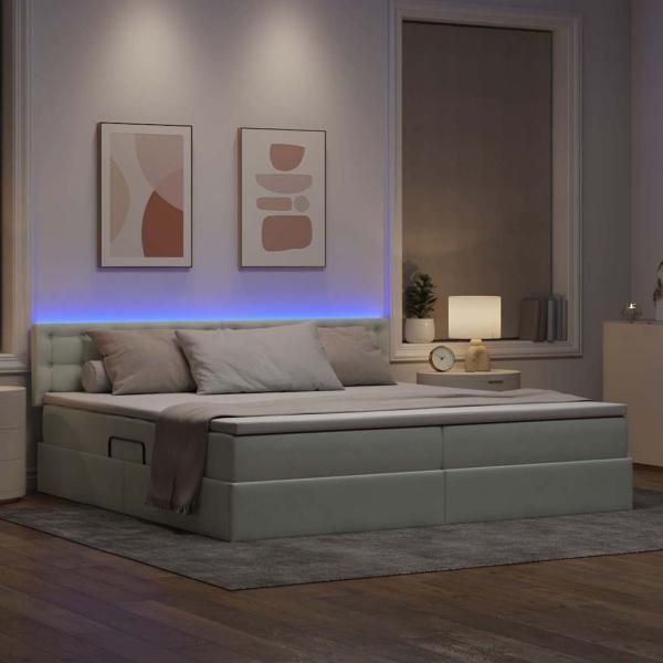 Bett mit LED-Lichtleisten Hellgrau 200 x 200 cm Samt