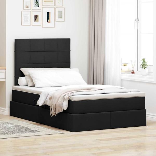 ARDEBO.de - Bett mit LED-Lichtleisten Schwarz 120 x 200 cm Stoff