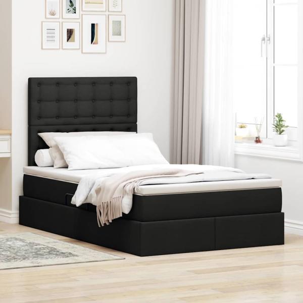 ARDEBO.de - Bett mit LED-Lichtleisten Schwarz 120 x 200 cm Stoff