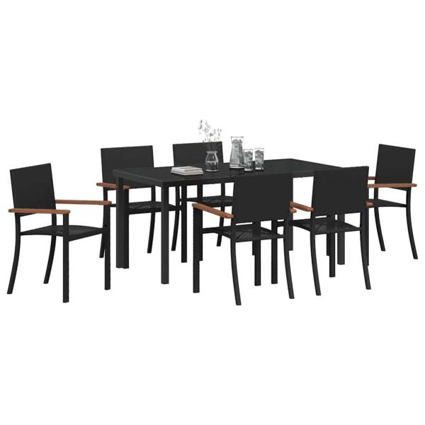 Garten Essgruppe 7 pcs Schwarz Poly Rattan