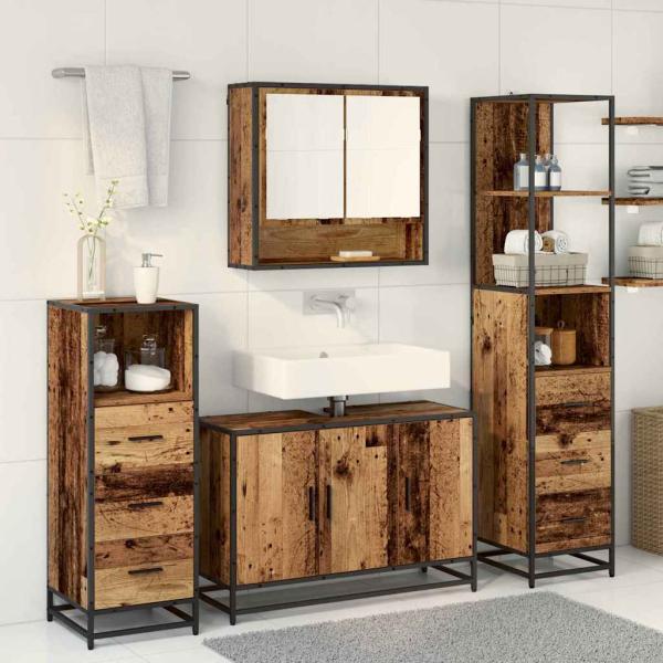 Badezimmermöbel-Set mit Schubladen 3 pcs Altholz Holzwerkstoff
