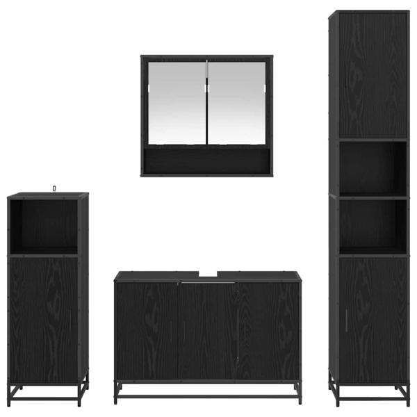 Badezimmermöbel-Set 4 pcs Schwarz Eichen-Optik Holzwerkstoff