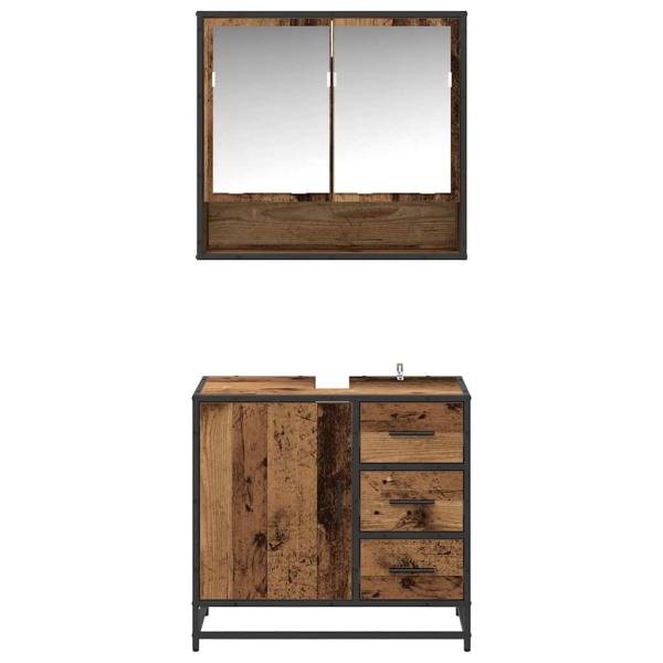 Badezimmermöbel-Set mit Schubladen 2 pcs Altholz Holzwerkstoff